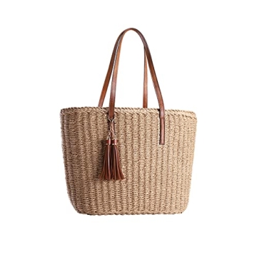 YXILEE Straw Bags For Women | M Size Travel Straw Totes Bag Woven Summer Handmade Shoulder Bag Handb...