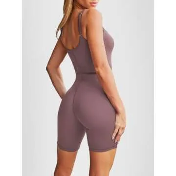 AUTOMET Jumpsuits for Women One Piece Rompers Sexy Shorts Bodysuits Workout Sets Fashion Clothes Summer Gym Outfits Nutmeg S