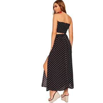 Floerns Women's Summer Printed 2 Piece Outfit Crop Tube Tops and Split Long Skirt Set Black New S