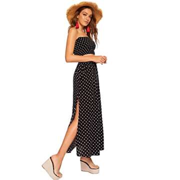 Floerns Women's Summer Printed 2 Piece Outfit Crop Tube Tops and Split Long Skirt Set Black New S