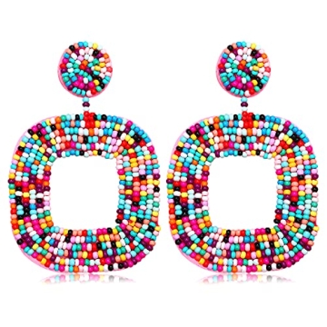 Stunning Boderier Beaded Drop Earrings - Colorful & Lightweight Fashion Statement