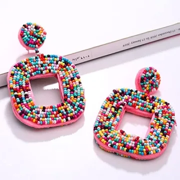 Boderier Beaded Drop Earrings for Colorful Style