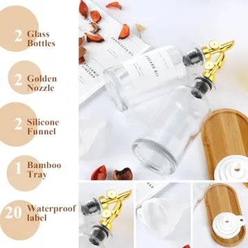 GIXSEGIE Olive Oil Dispenser Set with Elegant Bamboo Tray