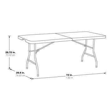 Office Star Resin Rectangle Center-Folding Portable Table for Picnics, Camping, and Tailgating, 6 Feet