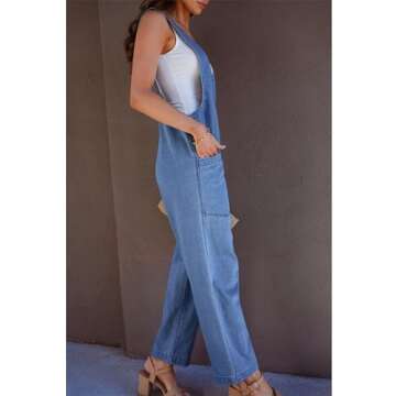 luvamia Jean Overalls for Women Sleeveless Denim Jumpsuit Casual Baggy Overall Jumpsuits Loose Fit J...