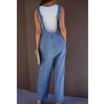 luvamia Jean Overalls for Women Sleeveless Denim Jumpsuit Casual Baggy Overall Jumpsuits Loose Fit Jumpers With Pockets Women'S Overalls Loose Fit Garden Overalls for Women Medium Blue Size 4 Size 6