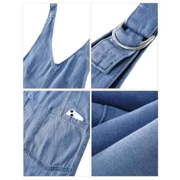 luvamia Jean Overalls for Women Sleeveless Denim Jumpsuit Casual Baggy Overall Jumpsuits Loose Fit Jumpers With Pockets Women'S Overalls Loose Fit Garden Overalls for Women Medium Blue Size 4 Size 6