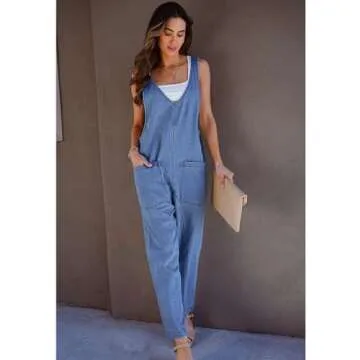 luvamia Jean Overalls for Women Sleeveless Denim Jumpsuit Casual Baggy Overall Jumpsuits Loose Fit Jumpers With Pockets Women'S Overalls Loose Fit Garden Overalls for Women Medium Blue Size 4 Size 6