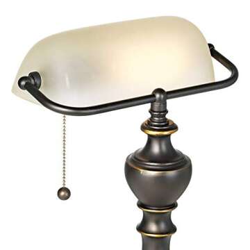 Regency Hill Haddington Traditional Piano Banker Table Lamp 16" High Antique Bronze Dark Brown Metal Alabaster Glass Shade Decor for Bedroom House Bedside Nightstand Home Office Reading