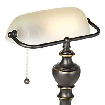 Regency Hill Haddington Traditional Piano Banker Table Lamp 16" High Antique Bronze Dark Brown Metal Alabaster Glass Shade Decor for Bedroom House Bedside Nightstand Home Office Reading