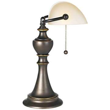 Regency Hill Haddington Traditional Piano Banker Table Lamp 16" High Antique Bronze Dark Brown Metal Alabaster Glass Shade Decor for Bedroom House Bedside Nightstand Home Office Reading