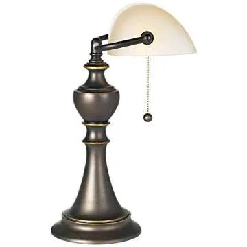 Regency Hill Haddington Traditional Piano Banker Table Lamp 16" High Antique Bronze Dark Brown Metal Alabaster Glass Shade Decor for Bedroom House Bedside Nightstand Home Office Reading
