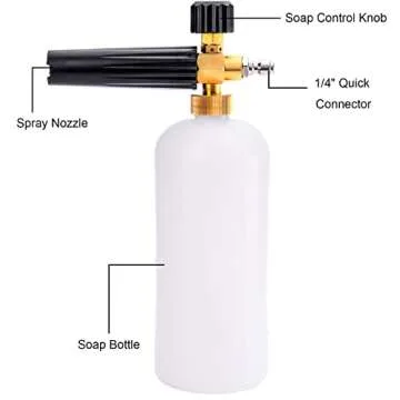 Fasmov Foam Cannon, Car Wash Pressure Washer Jet Wash 1/4" Quick Connector Adjustable Snow Foam Lance Foam Blaster, 1 Liter