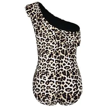 Hilor Women's Slimming One Piece Swimsuits Vintage One Shoulder Bathing Suits Asymmetric Modest Swimwear Yellow Leopard 16