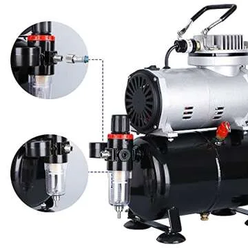 ZENY Professional Airbrush Compressor with Tank, Multipurpose Airbrushing Paint System Kit for Spraying Art Tattoo Nail Painting Makeup Black