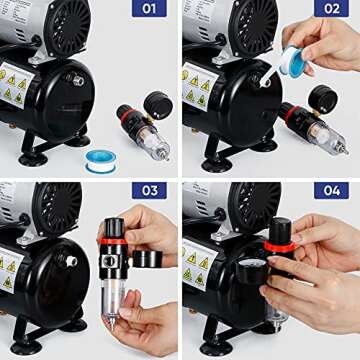 ZENY Professional Airbrush Compressor with Tank, Multipurpose Airbrushing Paint System Kit for Spraying Art Tattoo Nail Painting Makeup Black