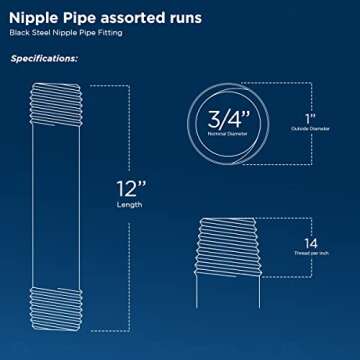 SupplyGiant 3/4 x 12 Inch Black Steel Pipe (4-Pack), Heavy Duty Industrial Malleable Iron Pipes, Pre...