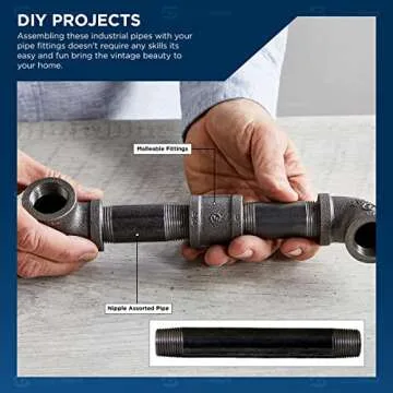 SupplyGiant 3/4 x 12 Inch Black Steel Pipe (4-Pack), Heavy Duty Industrial Malleable Iron Pipes, Pre Cut Threaded Nipple Great For All DIY Furniture And Black Pipe Shelving