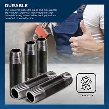 SupplyGiant 3/4 x 12 Inch Black Steel Pipe (4-Pack), Heavy Duty Industrial Malleable Iron Pipes, Pre Cut Threaded Nipple Great For All DIY Furniture And Black Pipe Shelving