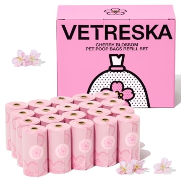 VETRESKA Cherry Blossom Scented Dog Poop Bags, Leak Proof, Extra Thick, 300 Bags