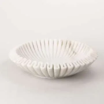 Marble Ruffle Bowl Decorative Marble Scallop Bowl Flower Bowl Fruit Bowl Ruffled Marble Bowl Jewelry Dish Christmas Gift Decorative Bowl (5 inch)