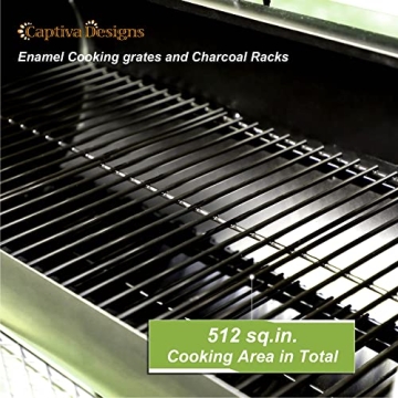 Captiva Designs Charcoal Grill with Offset Smoker for Outdoor Cooking
