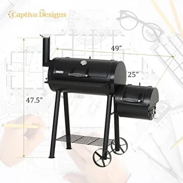 Captiva Designs Charcoal Grill with Offset Smoker for Outdoor Cooking