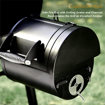 Captiva Designs Charcoal Grill with Offset Smoker for Outdoor Cooking