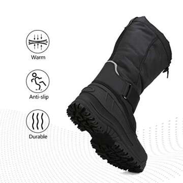 NORTIV 8 Men's Waterproof Hiking Winter Snow Boots Insulated Fur Liner Lightweight Outdoor Tall Boots,Size 15,Black,QUEBEC-M