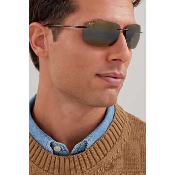 Maui Jim Men's and Women's Breakwall Polarized Rimless Sunglasses, Rootbeer/HCL® Bronze, Medium