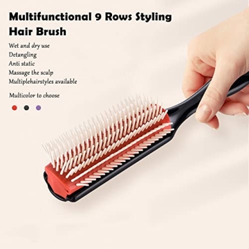 NuAngela 9 Rows Hair Brush For Easy Styling And Detangling