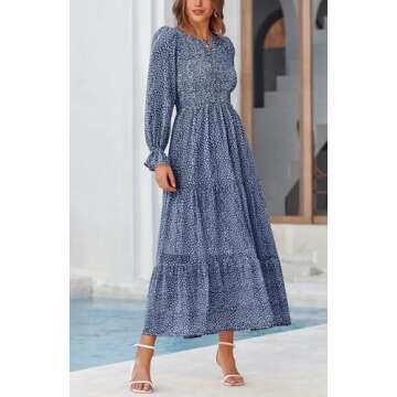 BTFBM Women Casual Long Sleeve Crew Neck Fall Dress Bohemian Relaxed Fit Floral Flowy Maxi Dresses T...
