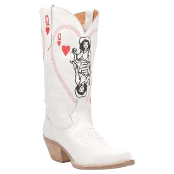 Dingo Women's Queen A Hearts Western Boot - Comfortable White Boots for the Modern Cowgirl