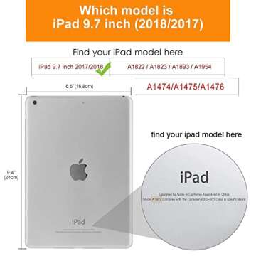 Case for iPad 6th/5th Generation 9.7 Inch 2018/2017 Release, Premium PU Leather Folding Stand Multiple Viewing Angles TPU Protective Cover, Magic Map Vintage