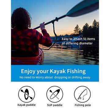 OCEANBROAD Kayak Paddle Leash with D-Ring Stretchable Bungee Strap Lanyard Rope for SUP Kayaking Boa...