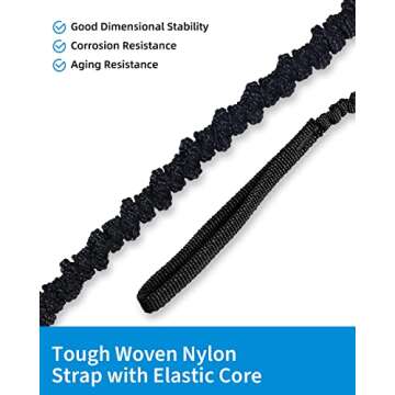 OCEANBROAD Kayak Paddle Leash with D-Ring Stretchable Bungee Strap Lanyard Rope for SUP Kayaking Boating Canoeing Fishing Pole Rod 5-7 Feet Black 2 Pack