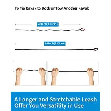 OCEANBROAD Kayak Paddle Leash with D-Ring Stretchable Bungee Strap Lanyard Rope for SUP Kayaking Boating Canoeing Fishing Pole Rod 5-7 Feet Black 2 Pack
