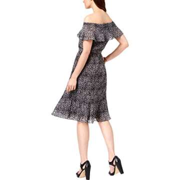 Michael Michael Kors Women's Pleated Off-The-Shoulder Dress (M, Black/White)