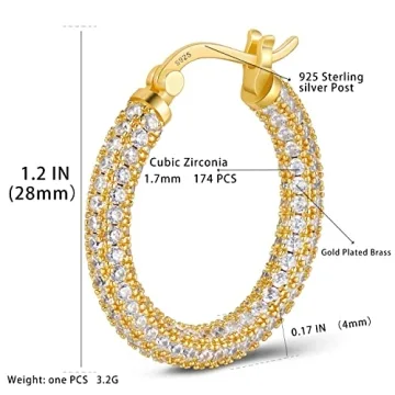 925 Sterling Silver Cubic Zirconia Hoop Earrings for Women