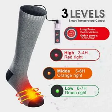 GLOBAL VASION Heated Scoks Winter Electric Rechargeable 3 Heating Settings Thermal Sock for Men and Women (Gray, L)