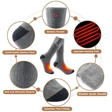 GLOBAL VASION Heated Scoks Winter Electric Rechargeable 3 Heating Settings Thermal Sock for Men and Women (Gray, L)