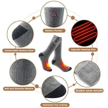 GLOBAL VASION Heated Scoks Winter Electric Rechargeable 3 Heating Settings Thermal Sock for Men and Women (Gray, L)
