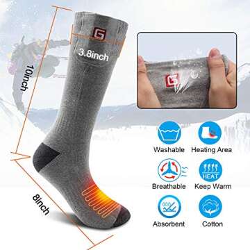 GLOBAL VASION Heated Scoks Winter Electric Rechargeable 3 Heating Settings Thermal Sock for Men and Women (Gray, L)