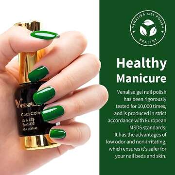 VENALISA Gel Nail Polish, 12ml Emerald Green Color Soak Off UV LED Nail Gel Polish Nail Art Starter Manicure Salon DIY at Home, 0.43 OZ