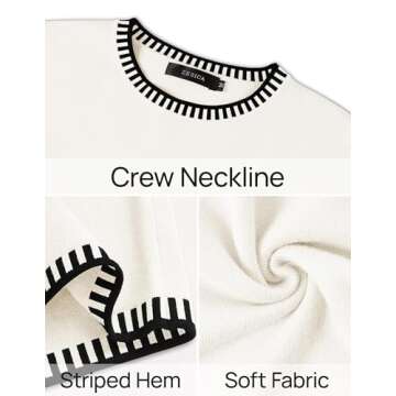 ZESICA Women's Oversized Long Sleeve Sweaters Fall Crewneck Color Block Loose Ribbed Knit Pullover Tops,White,Medium