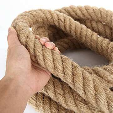 Manila Rope (1-1/2 Inch x 15 Feet), Natural Thick Hemp Rope, Twisted Strong Jute Rope, Twine Burlap Rope for Crafts, Nautical, Landscaping, Railings, Hanging Swing, Tug of War, Decorating