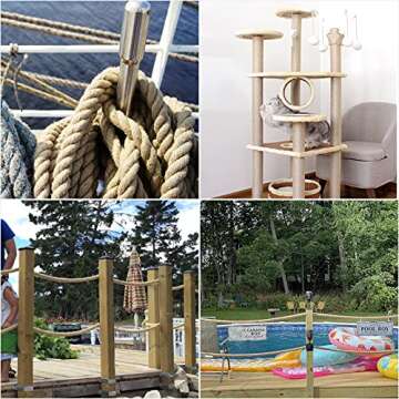 Manila Rope (1-1/2 Inch x 15 Feet), Natural Thick Hemp Rope, Twisted Strong Jute Rope, Twine Burlap Rope for Crafts, Nautical, Landscaping, Railings, Hanging Swing, Tug of War, Decorating