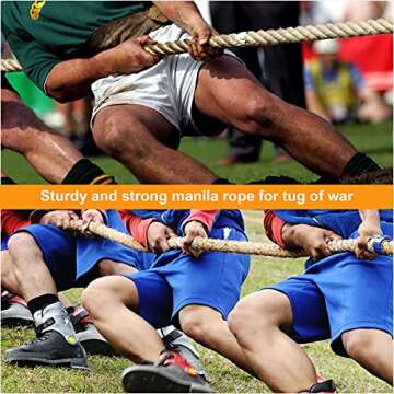 Manila Rope (1-1/2 Inch x 15 Feet), Natural Thick Hemp Rope, Twisted Strong Jute Rope, Twine Burlap Rope for Crafts, Nautical, Landscaping, Railings, Hanging Swing, Tug of War, Decorating