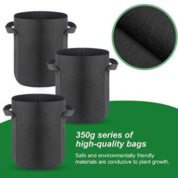 Airbin Fabric Plant Grow Bags, 20 Gallon, Black, 5 Pack