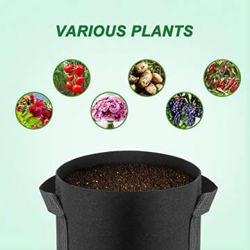 Airbin Fabric Plant Grow Bags, 20 Gallon, Black, 5 Pack